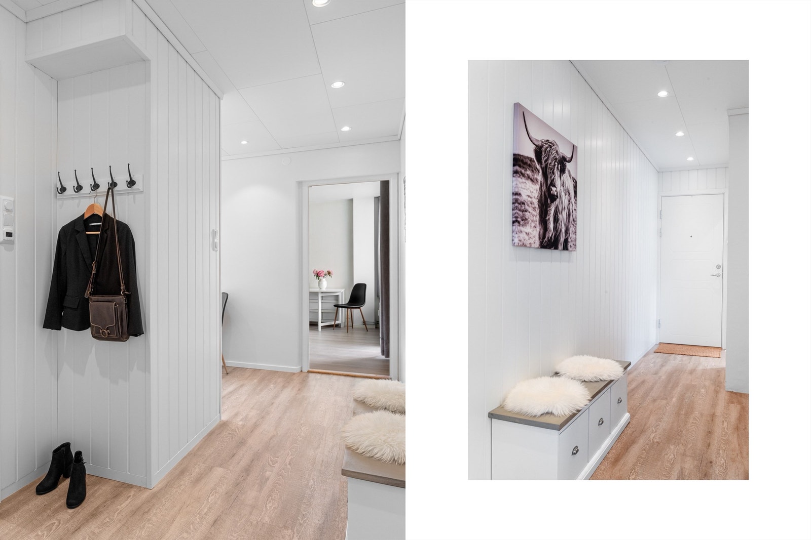 - Det første som møter deg over dørstokken er en stor og lys gang med plass til å henge fra seg yttertøy - Galleribilde