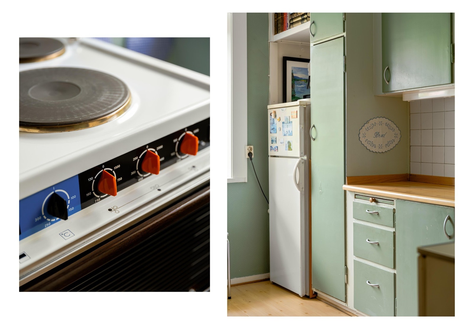 Merk detaljen med skjærefjøl integrert i innredningen over skuffene. Galleribilde