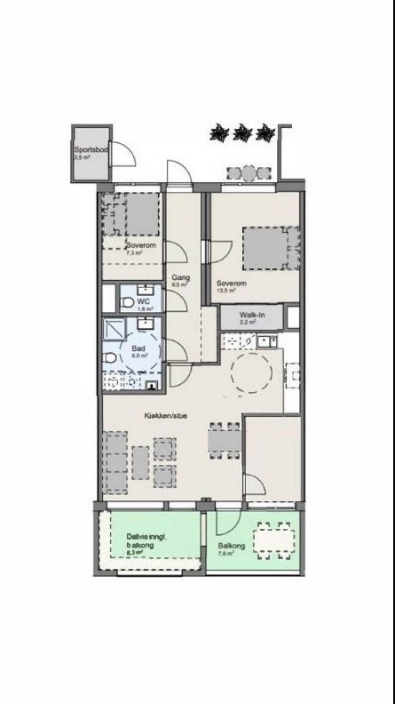 Alternativ planløsning - 4-roms. Galleribilde