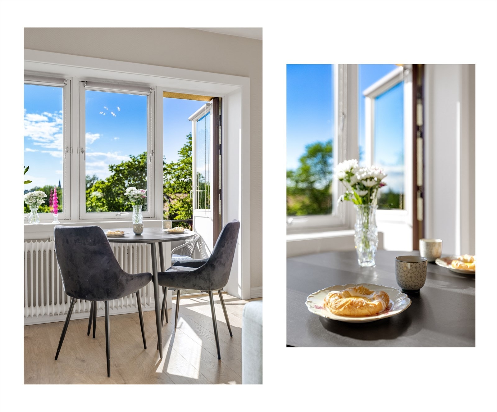 Det er plass til et spisebord med tilhørende stoler. Her kan man nyte en deilig frokost til en flott utsikt. Galleribilde