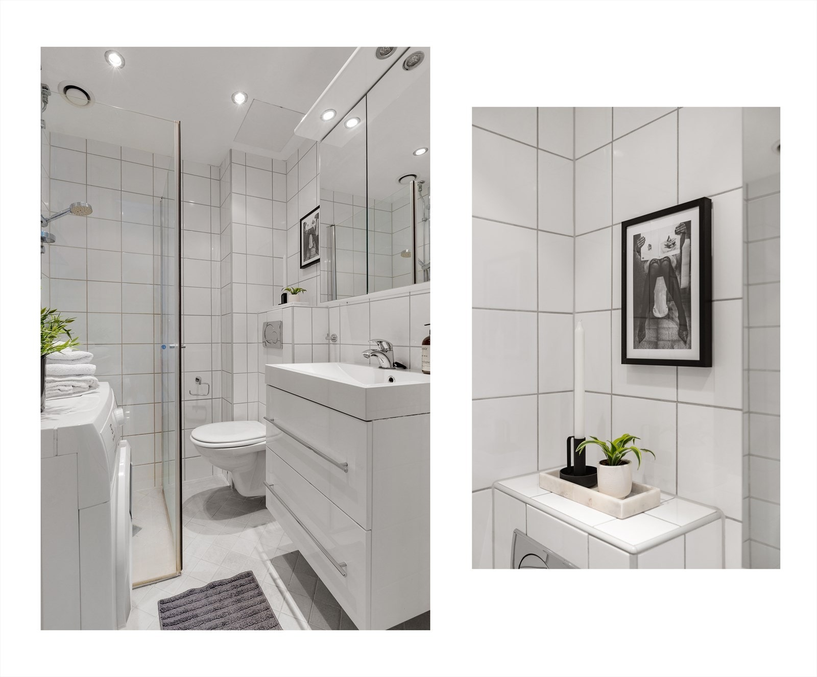 Baderommet er flislagt og har elektriske varmekabler i gulvet. Galleribilde