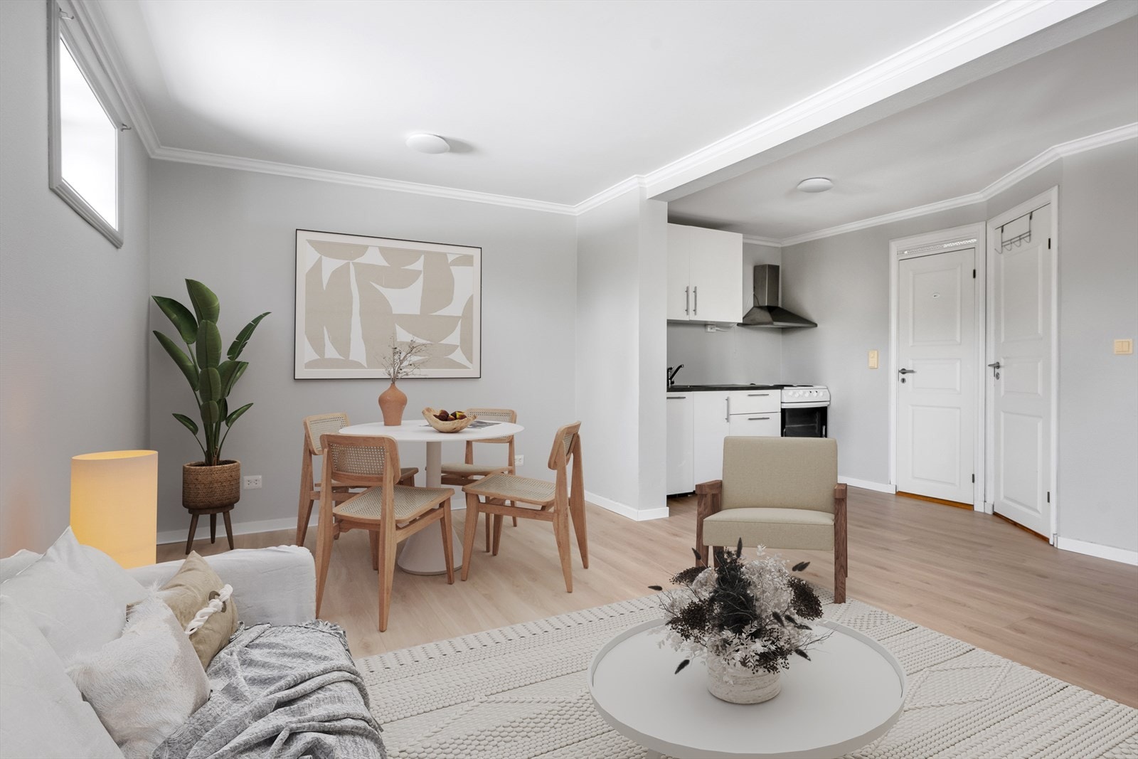 Den åpne løsningen gir arealeffektivitet og god romfølelse, her møblert med digital styling. Galleribilde