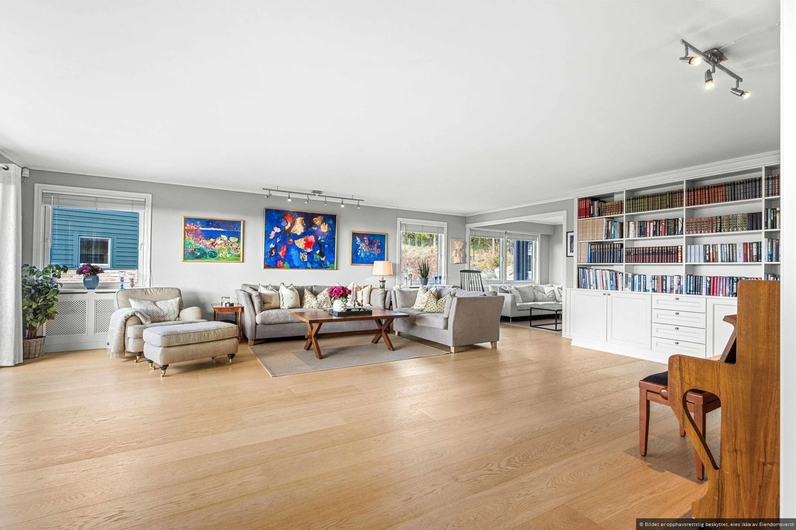 Stor stue med innebyggde bokhyller. Galleribilde