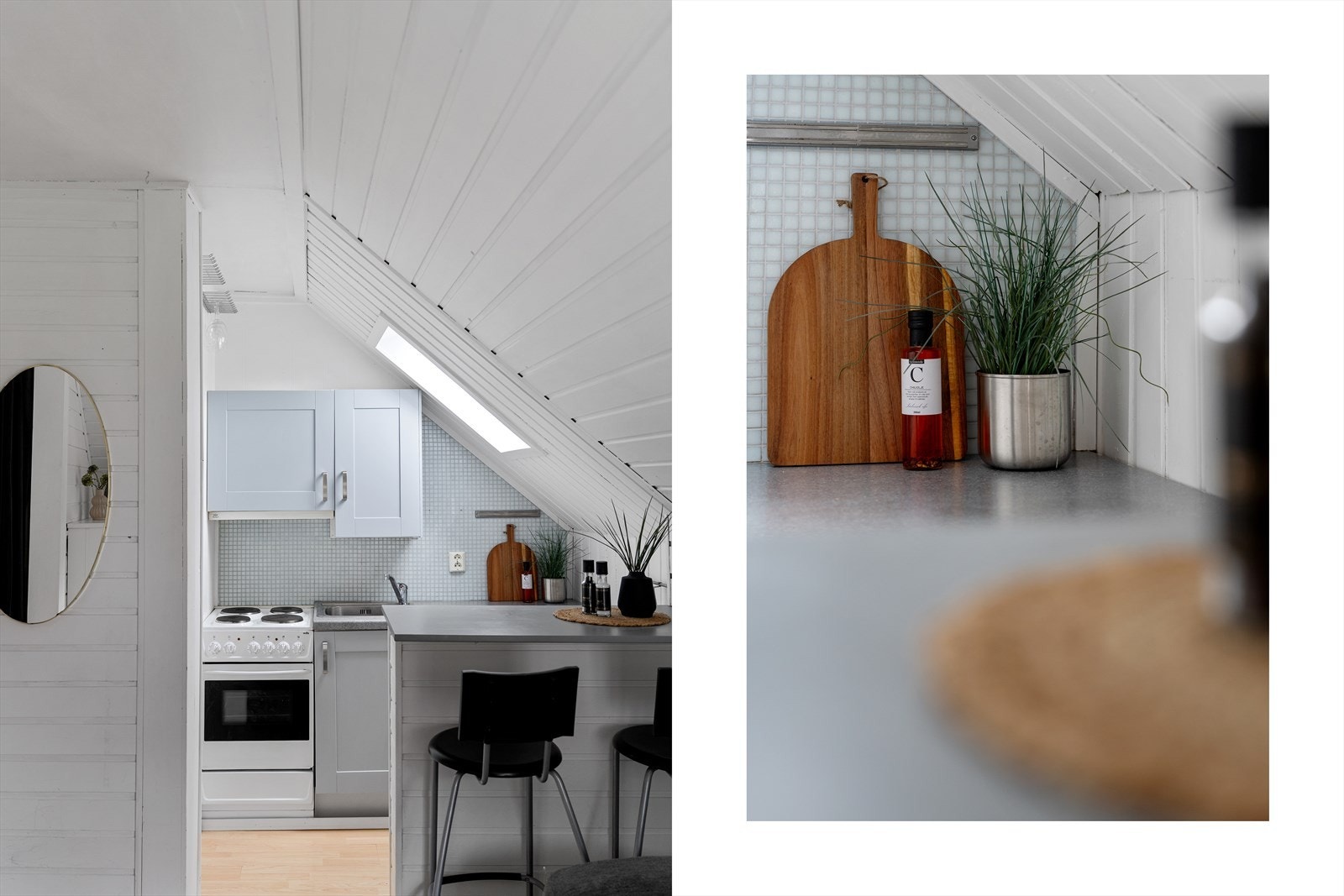 - Merk den flislagte veggen over kjøkkenbenken - en praktisk og vedlikeholdsvennlig løsning som står godt i stil med kjøkkenet for øvrig - Galleribilde