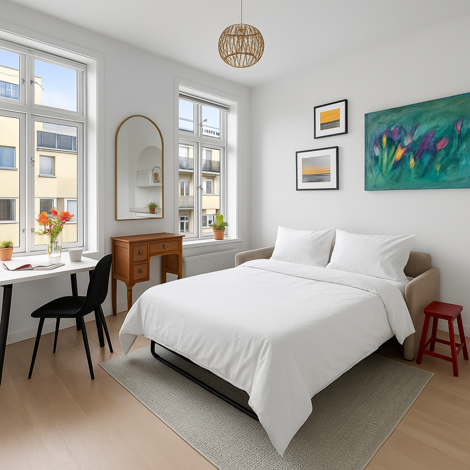 Digitalt møblert med sovesofa. Galleribilde