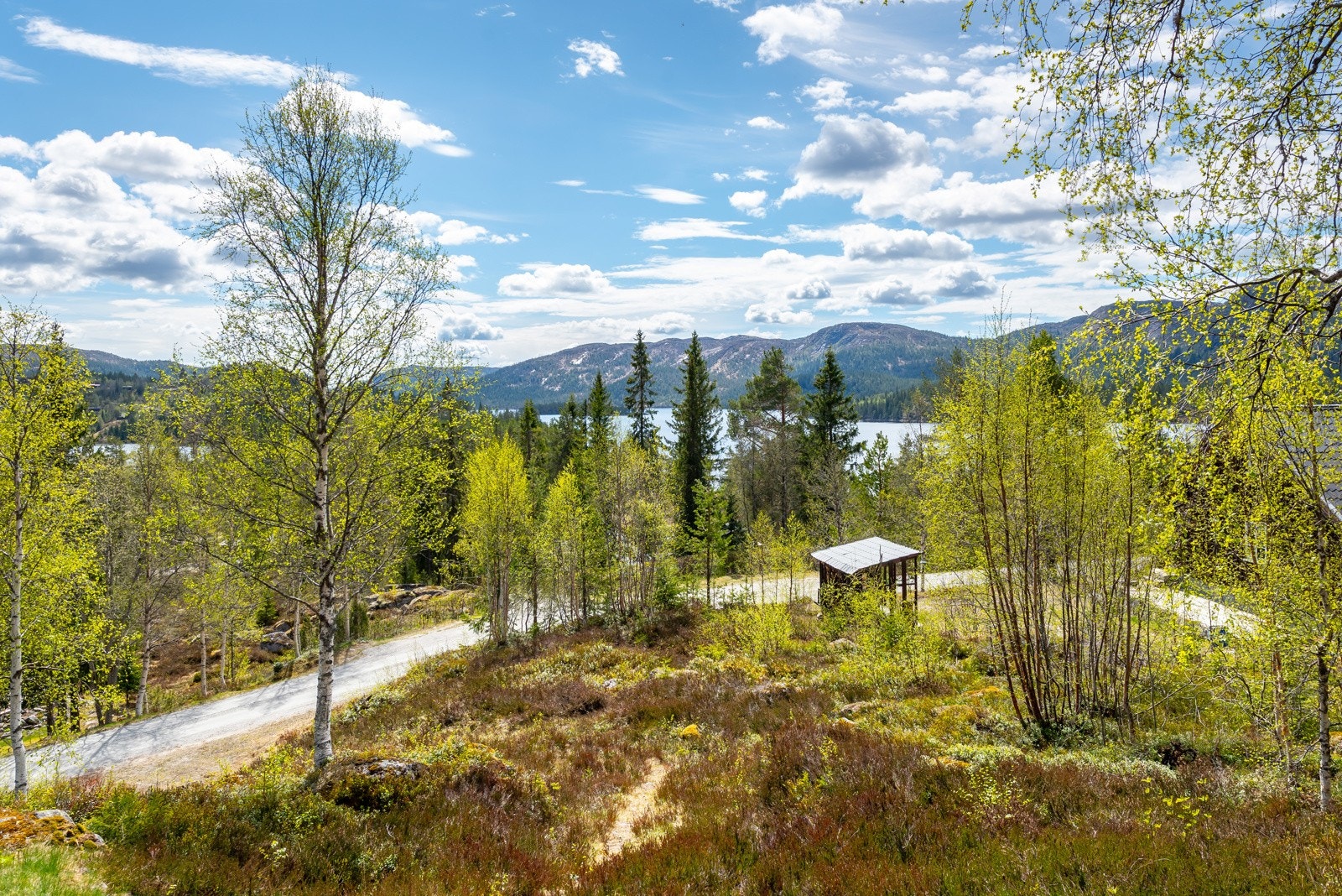 Tomta er ca. på 1 mål da det er punktfeste tomt. Galleribilde