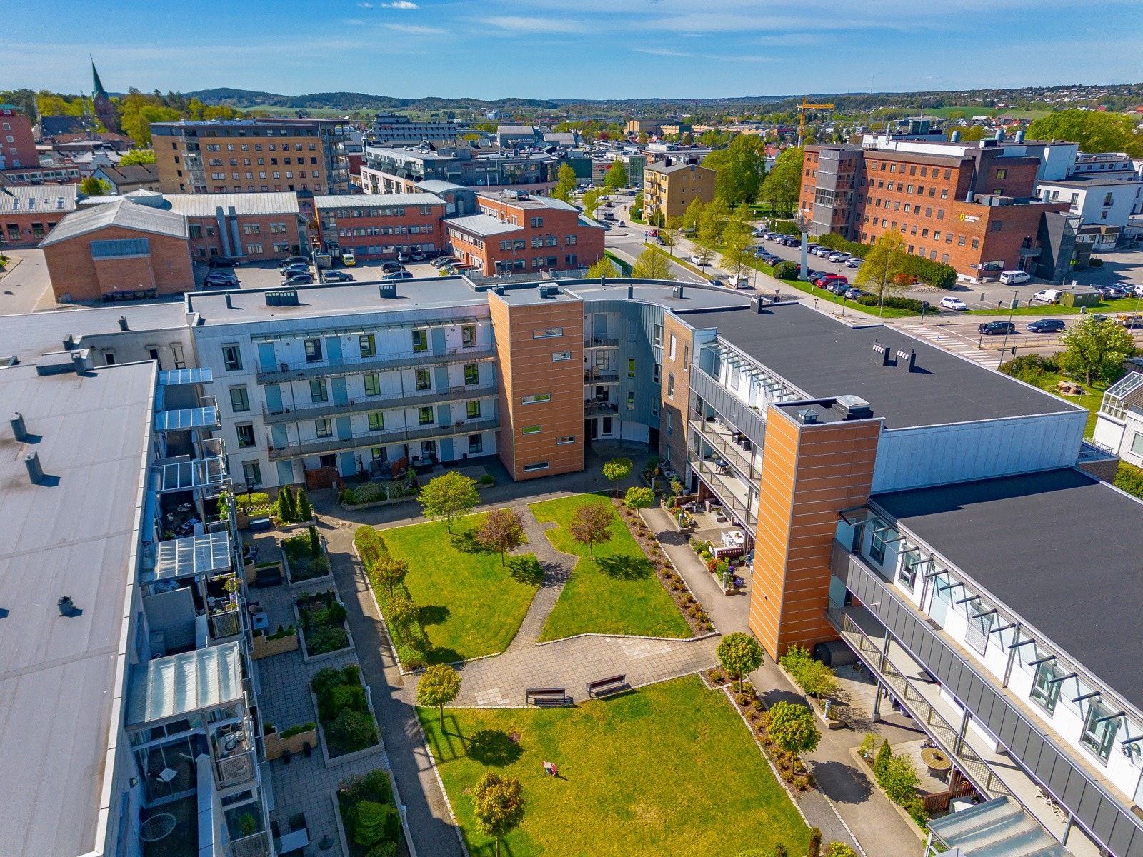Dronebilde over Fritznerkvartalet Galleribilde