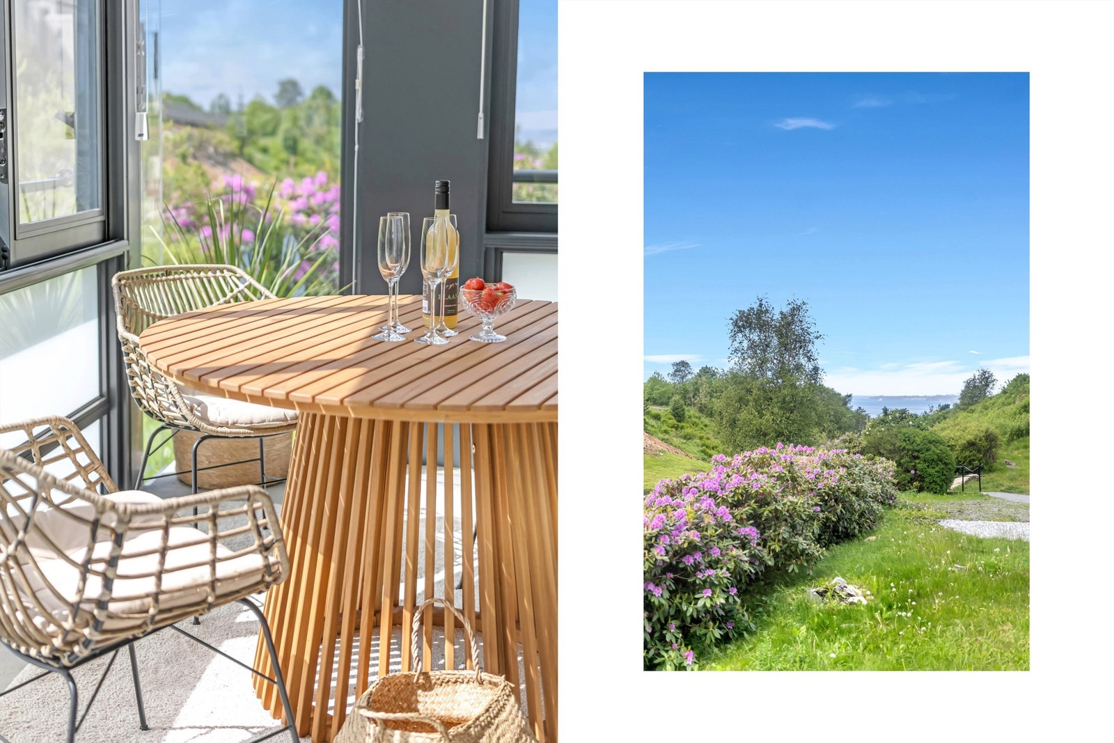 Her kan solen nytes fra formiddag til kveld midtsommer. I tillegg vil buskene og avstanden til de andre blokkene gjøre terrassen godt skjermet for innsyn. Galleribilde