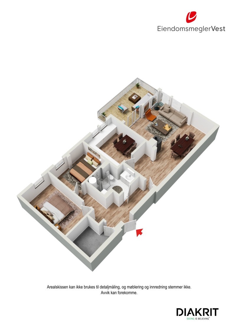 3D planskisse av leiligheten. Galleribilde