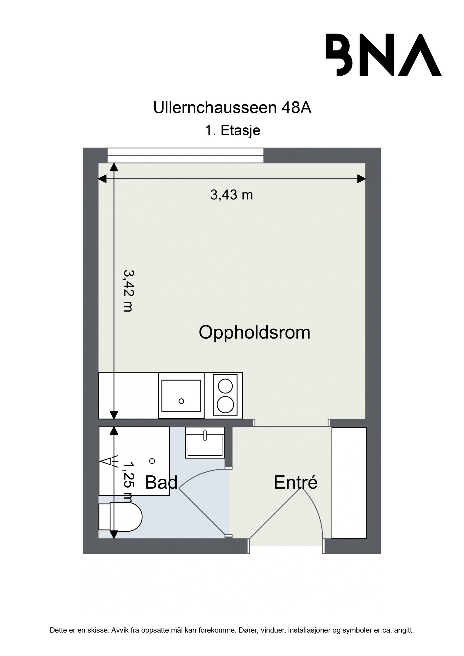 Plantegning høy 1. etasje. Leiligheten disponerer også en kjeller- og loftsbod på til sammen 3 kvm Galleribilde