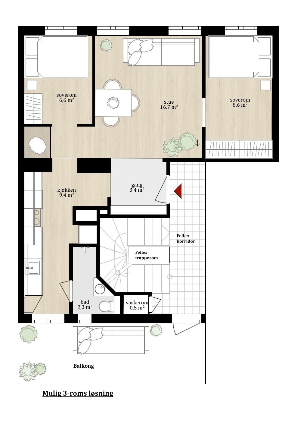 Alternativ planløsning - 3-roms Galleribilde