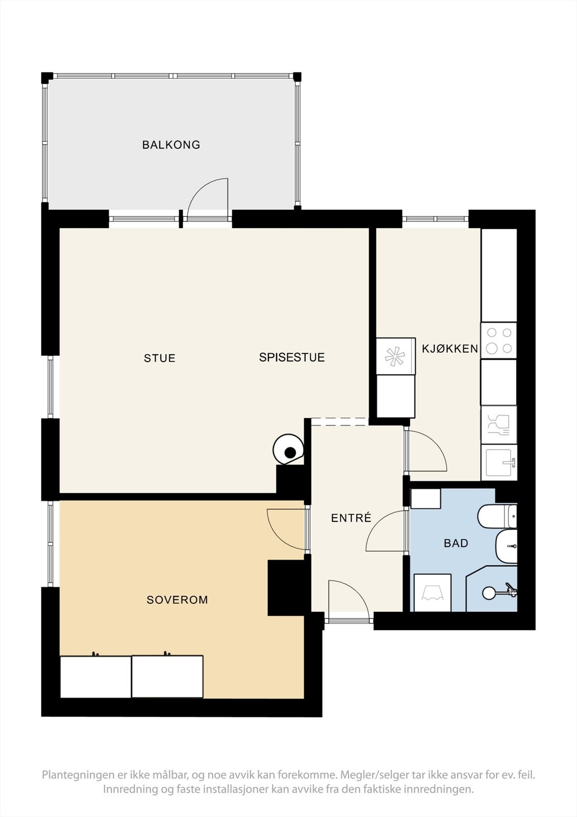 Plantegning - Leiligheten ligger i byggets 2.etasje og er på 52 m². Galleribilde