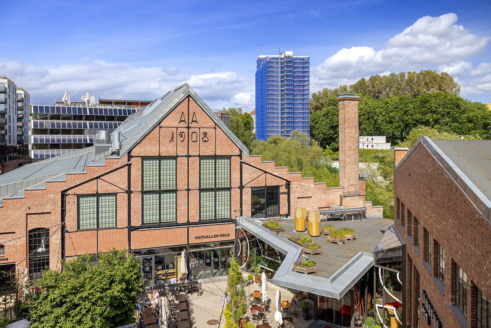 Flott utsikt mot torget på Vulkan og Nedre Foss park. Galleribilde