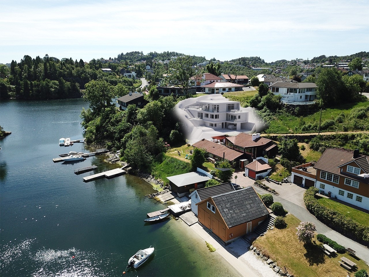 Veletablert villaområde uten gjennomgangstrafikk og rett ved Nordåsvannet. Maritimt, naturskjønt og 15 min kjøring fra sentrum. Galleribilde
