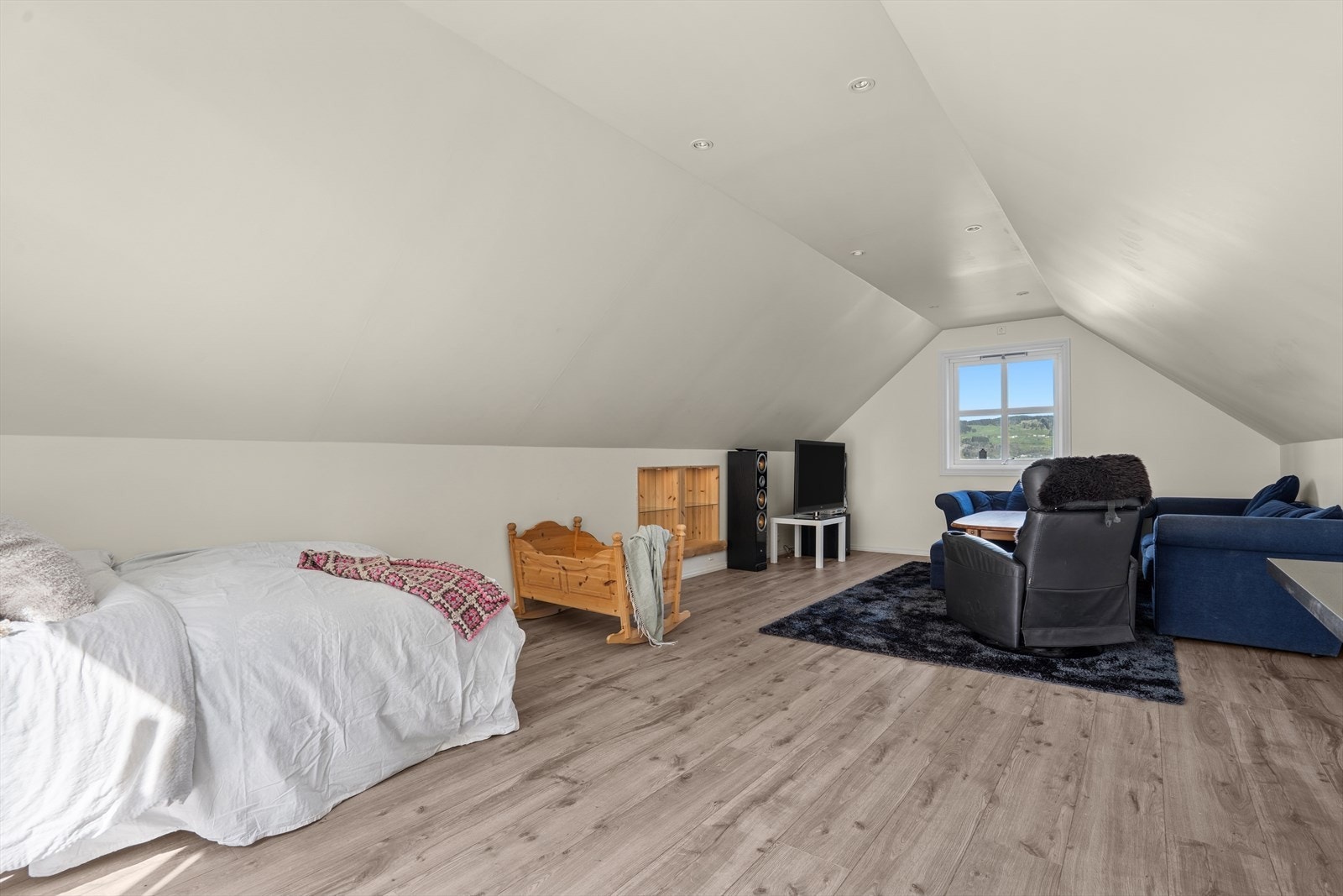 Loftsrommet over garasjen, perfekt som tv-stue/ gjestehus eller et sted for barna å ta med seg venner! Galleribilde