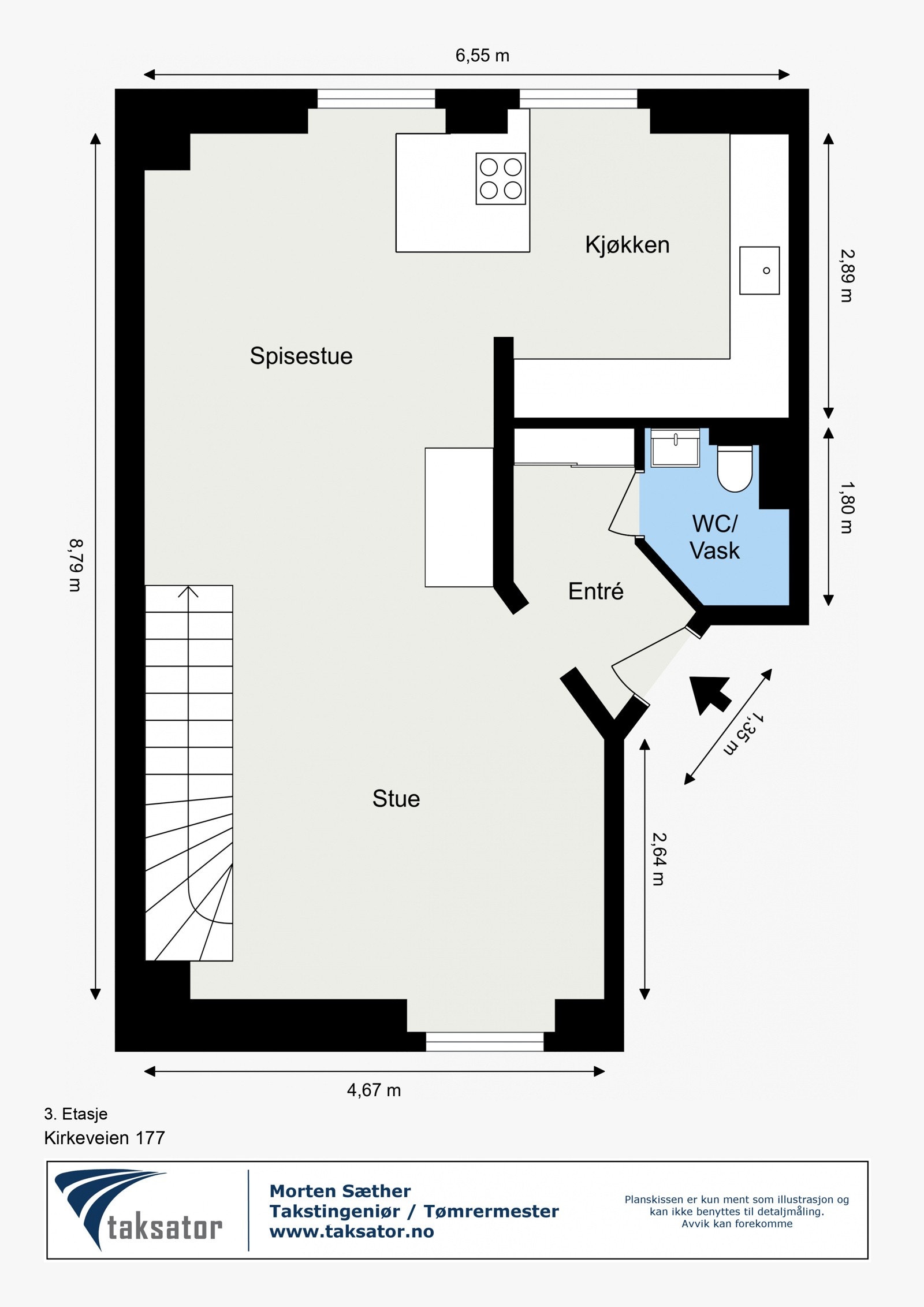 Plantegning 3. etasje. Flere muligheter for etablering av det tredje soverommet. Galleribilde