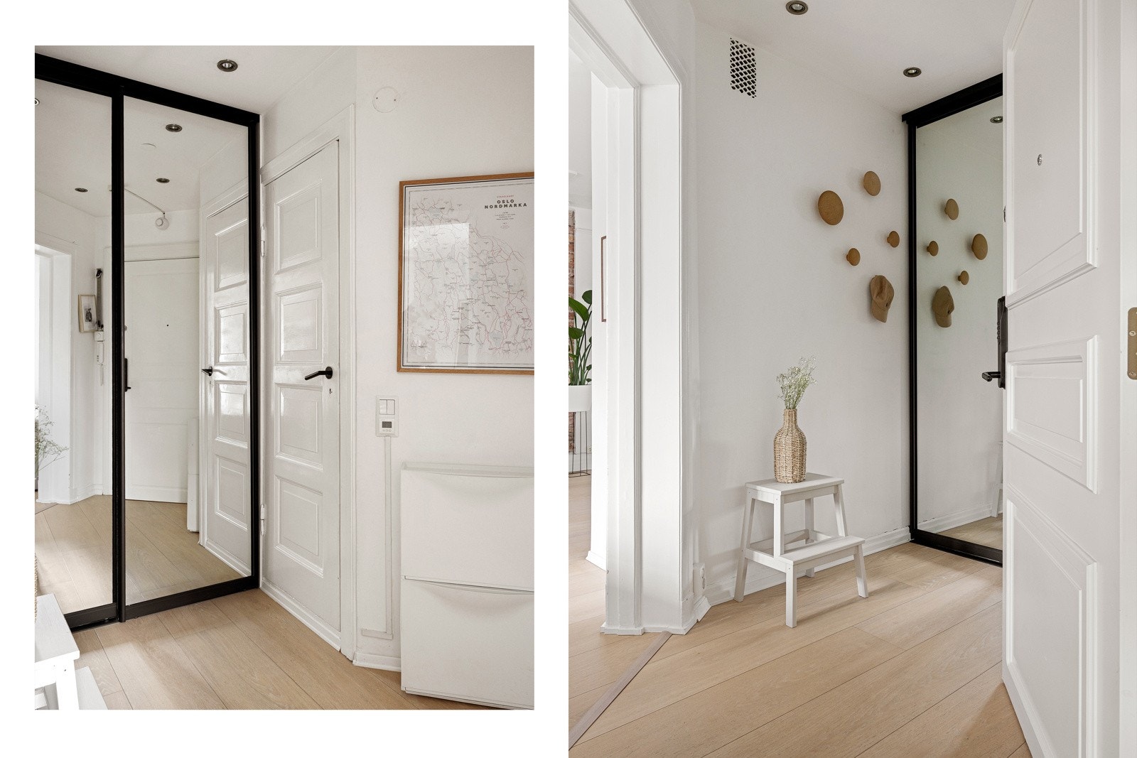 Innbydende entré på ca. 3 m² med en moderne garderobeløsning fra 2022. Ytterligere lagring i en stor kjellerbod på ca. 10 m². Galleribilde