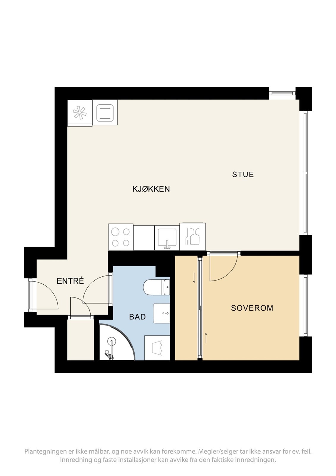 Plantegning - Leiligheten ligger i byggets 4.etasje og er på 36 m². Galleribilde