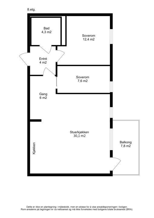 Alternativ planløsning om man ønsker en større 3-roms leilighet, her er det flere muligheter! Galleribilde