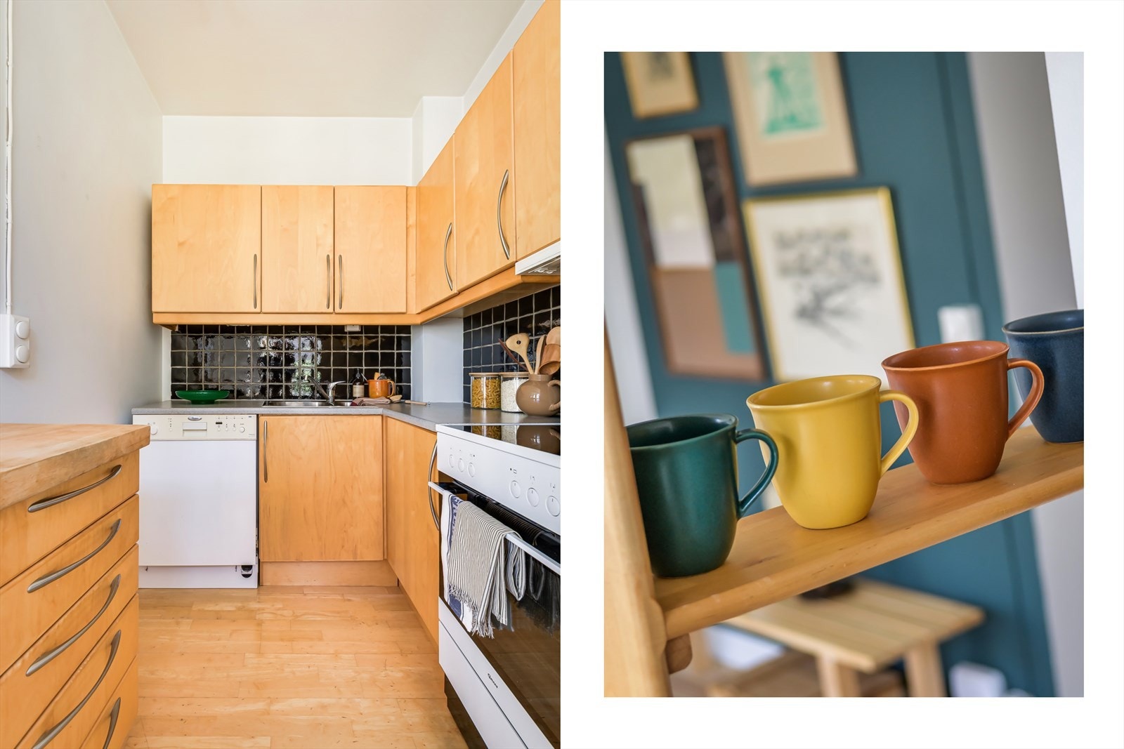 Det er plass til komfyr, oppvaskmaskin og kjø/fryseskap. Galleribilde