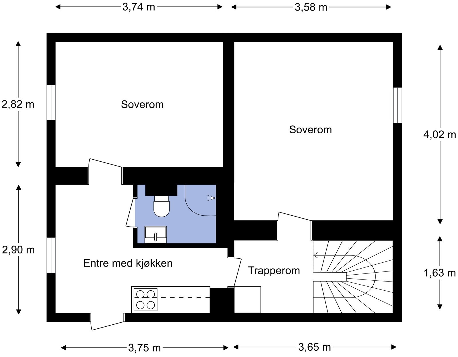 Underetasjen inneholder praktikantdel med entré og kjøkken, soverom og bad. Galleribilde