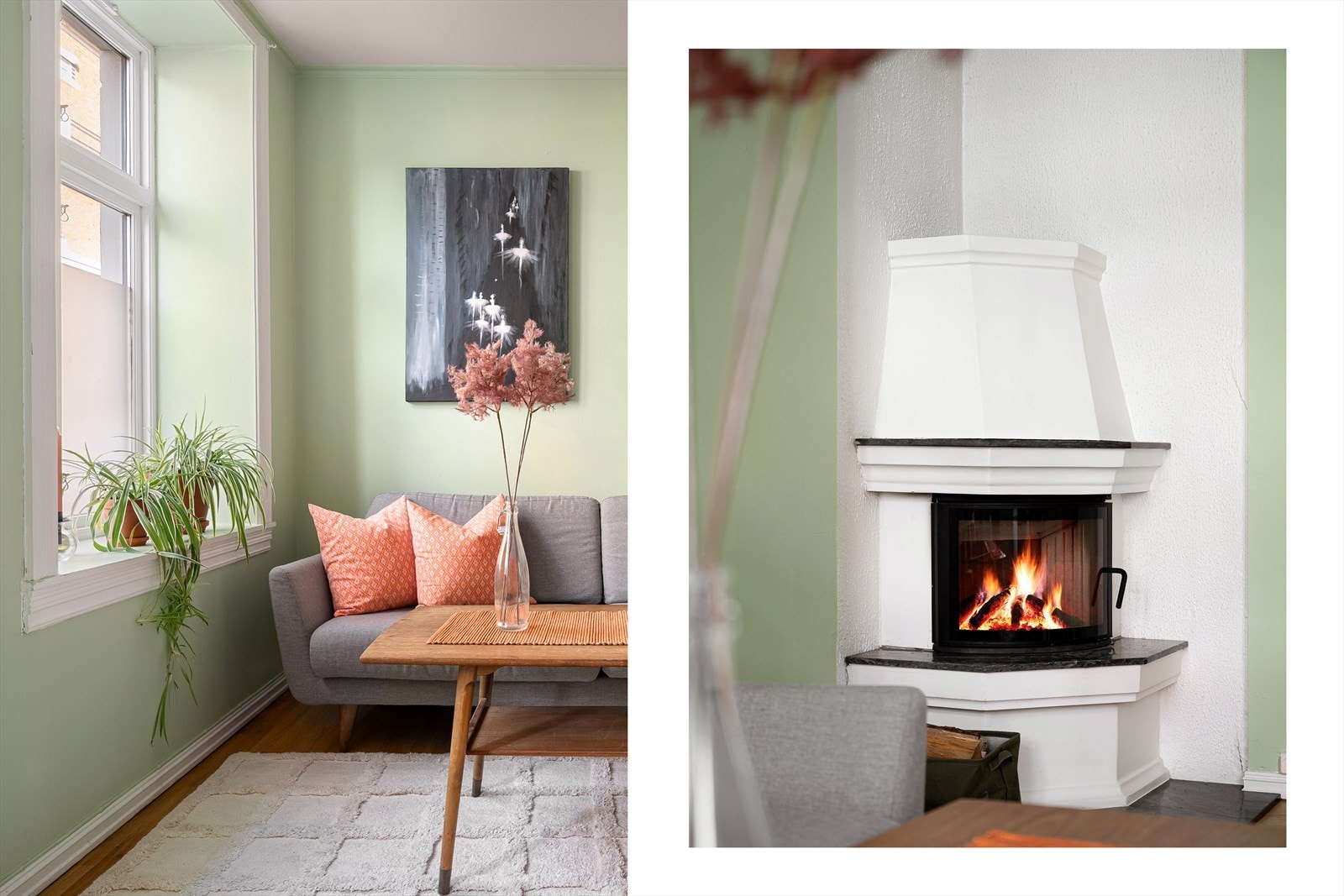 Stuen har også en hyggelig peis med innsats for vedfyring som gir rommet et praktisk og hyggelig tilskudd. Galleribilde