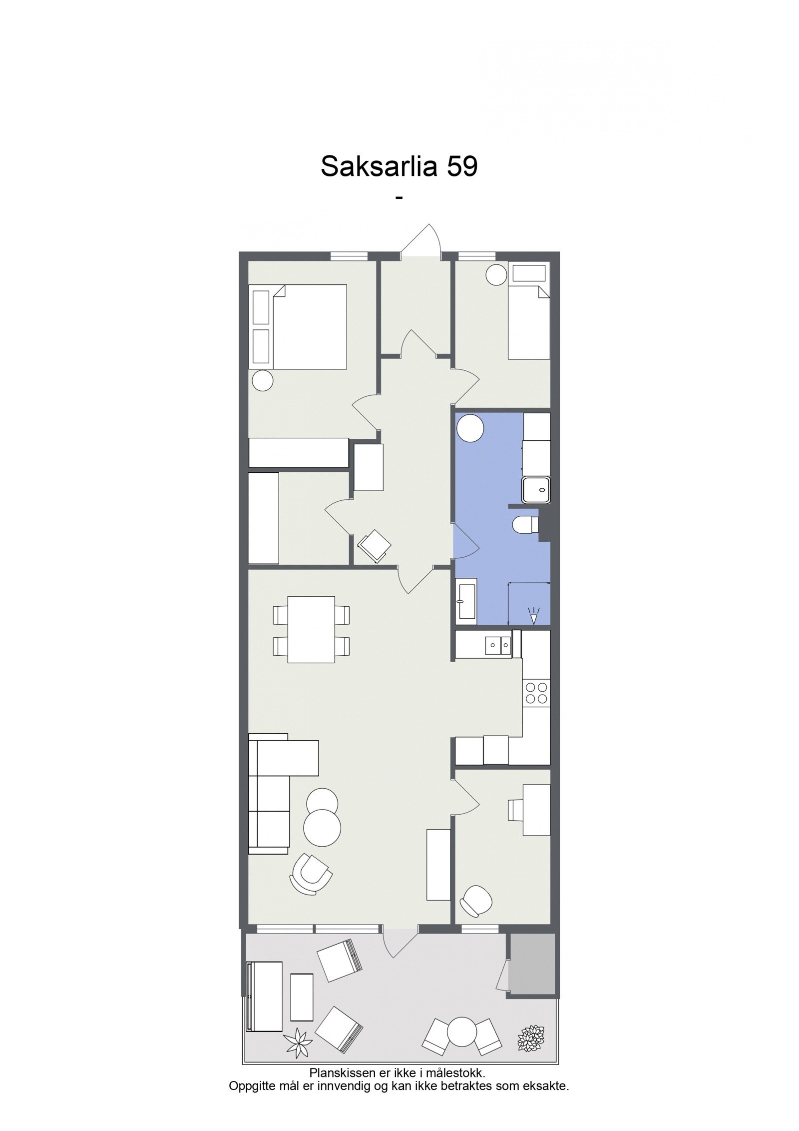 Optimal planløsning med stort sosialt rom i front, stor solrik terrasse, tre soverom, nytt bad i 2024 og godt med bodplass. Galleribilde
