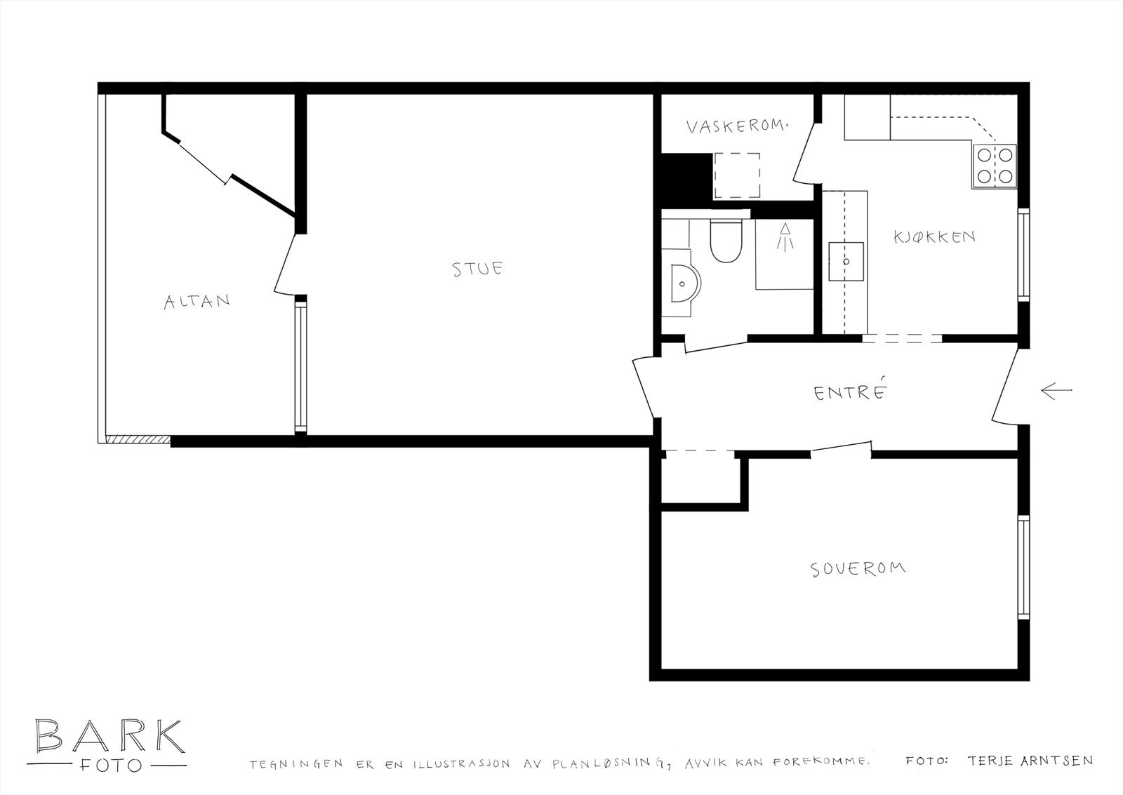 Romslig 2-roms leilighet med funksjonell planløsning og gode rom det er lett å innrede. Leilighet er totaloppusset i 2015. Galleribilde