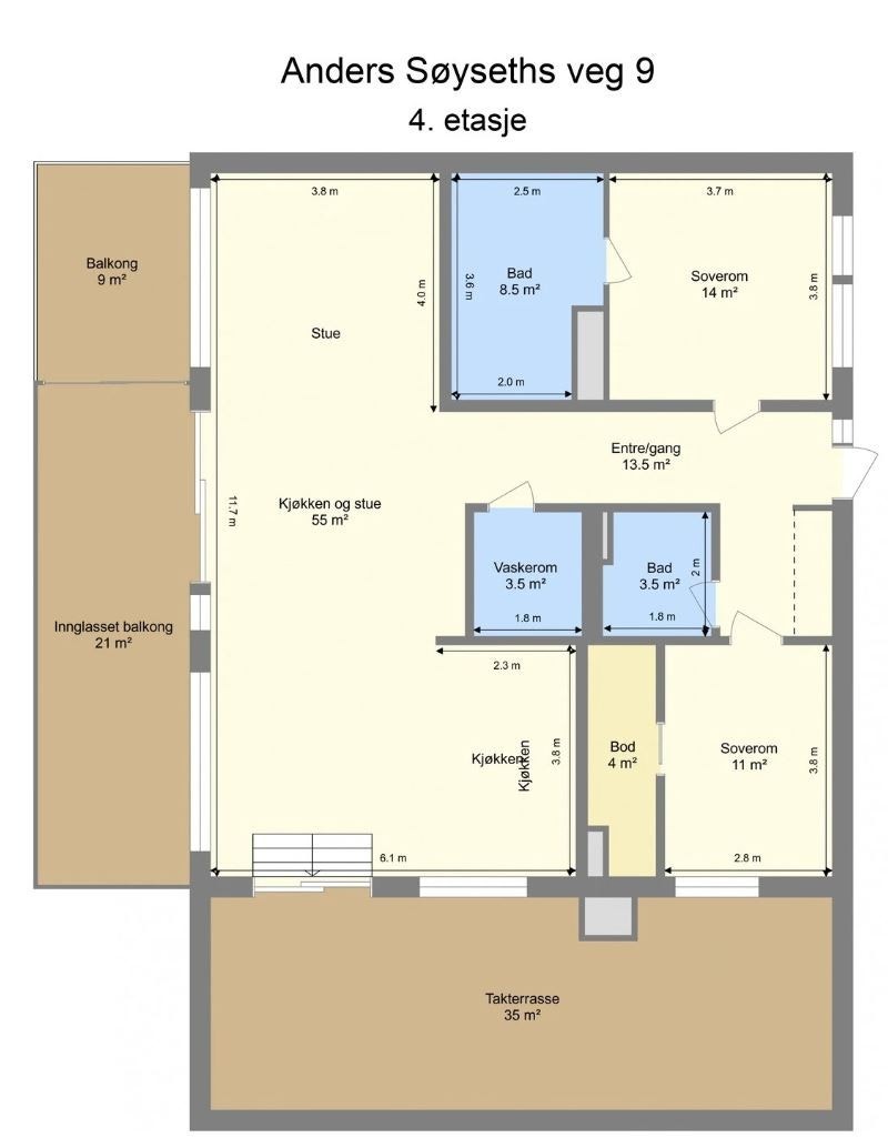 Plantegning - det blir etablert ett soverom hvor det står stue på plantegningen Galleribilde