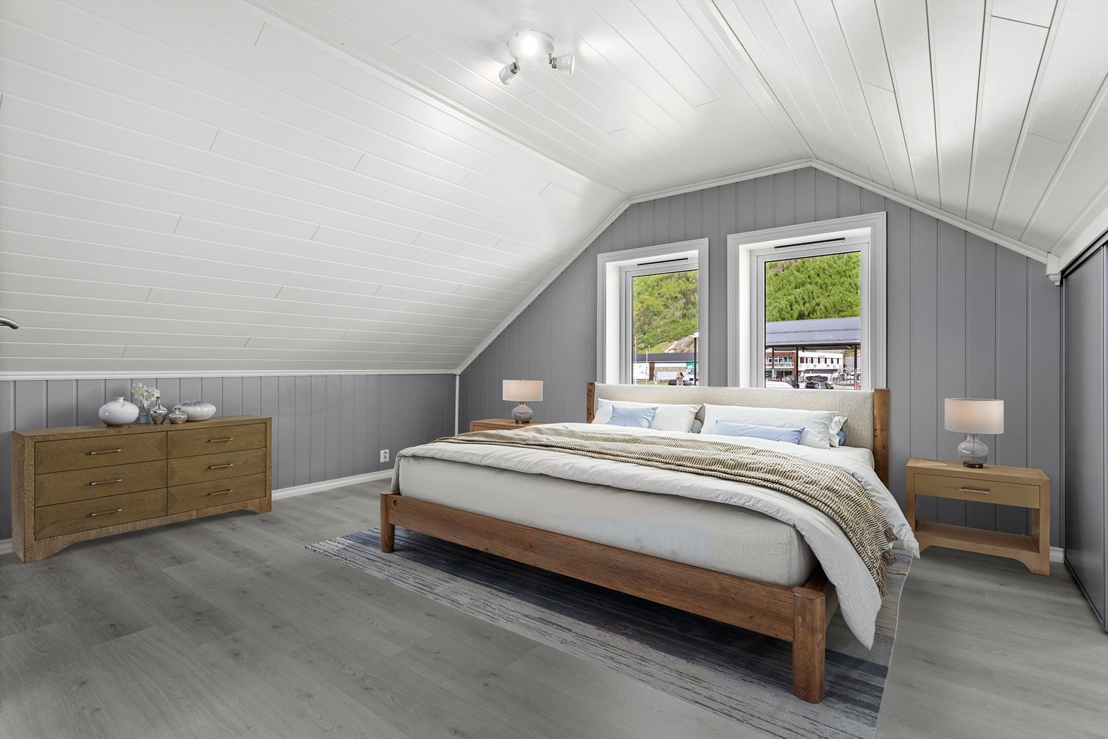 Sidan bustaden står tom, så har vi redigert inn 3D møblar for å vise korleis rommet kan sjå ut møblert. Galleribilde