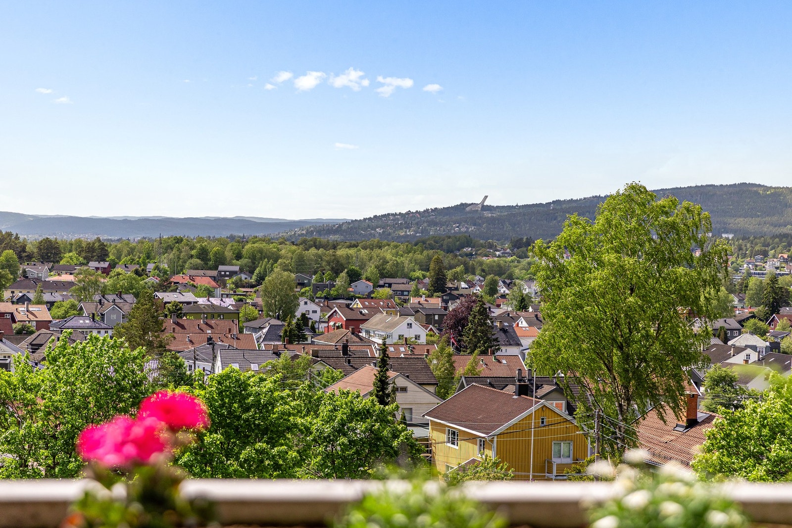 Fra terrassen er det fantastisk utsikt mot Oslofjorden, Holmenkollen og Maridalsvannet. Galleribilde