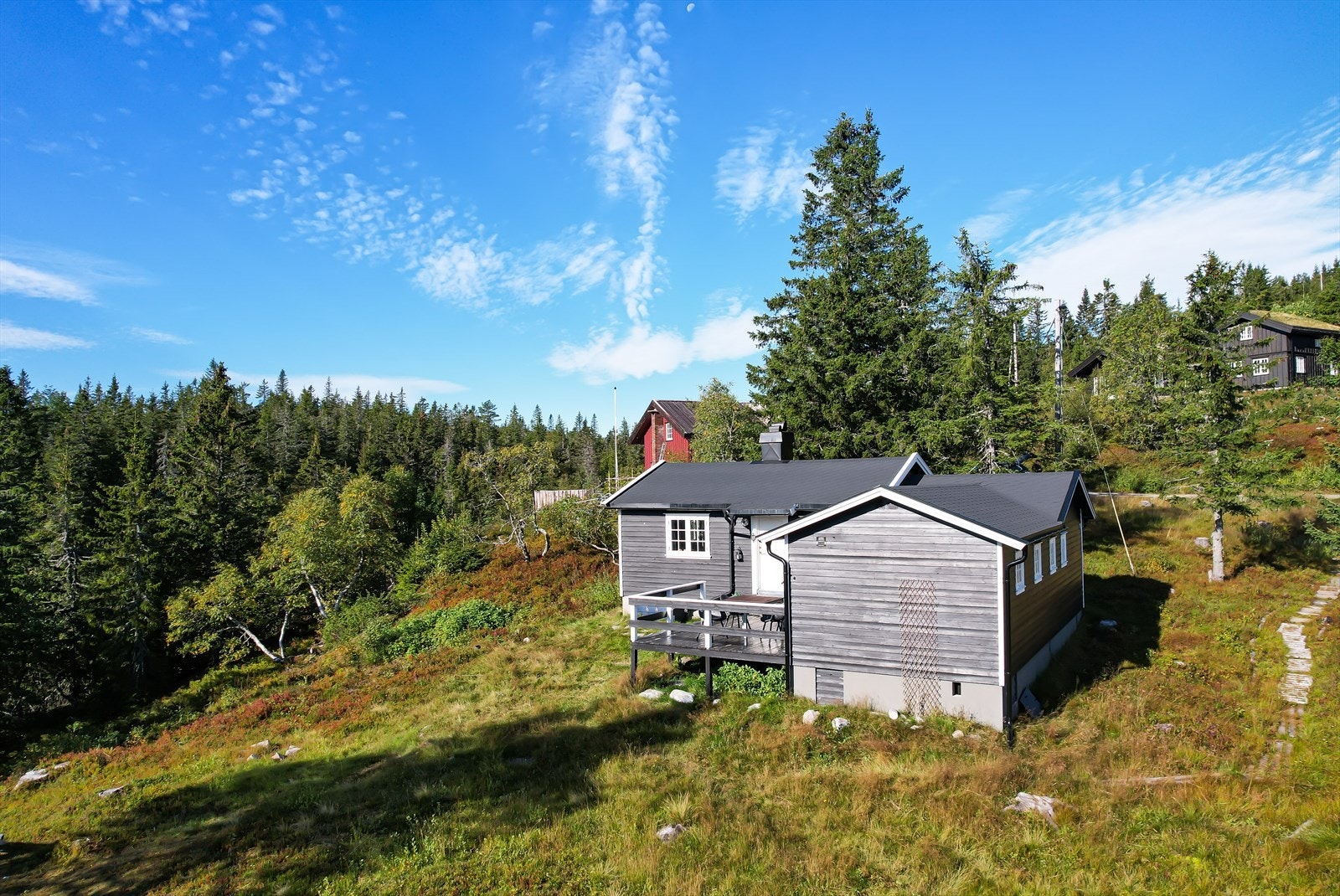 Hytta ligger usjenert og idyllisk, med nydelig utsikt og flotte turområder rett utenfor døren! Galleribilde