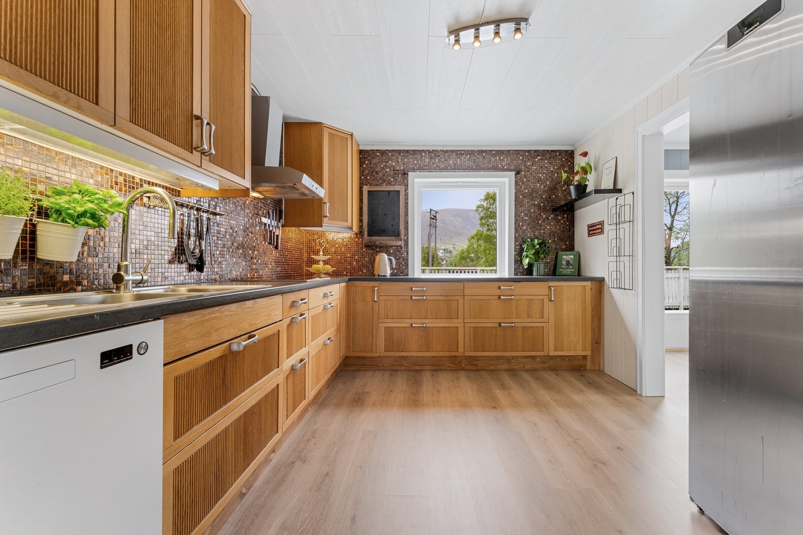 Romslig og praktisk kjøkkeninnredning. Galleribilde