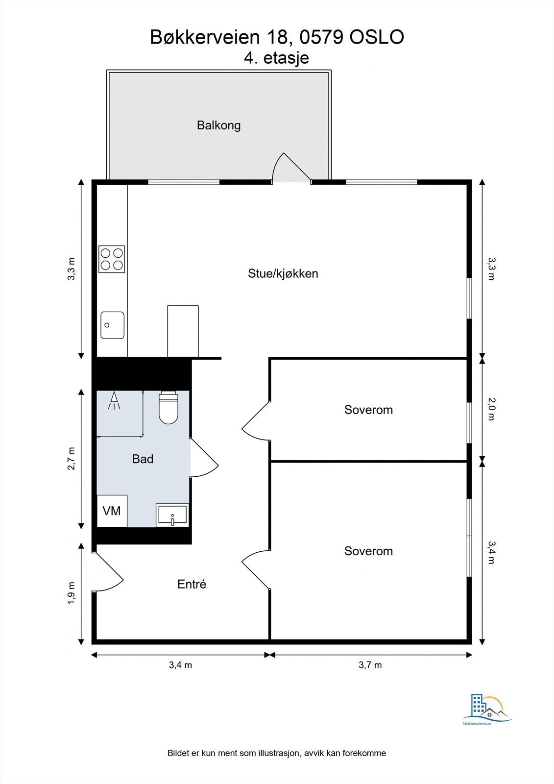 Leilighetens planløsning gir god størrelse på alle rom. Galleribilde