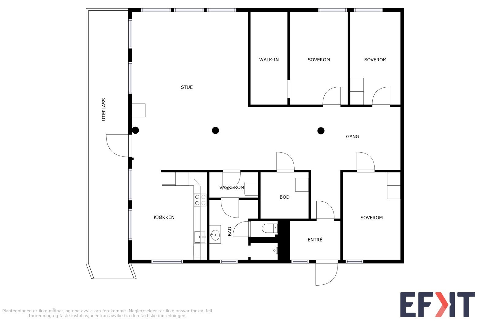 Plantegning - mulighet for å få 3 sov ved å sette inn større vindu i rom nede til høyre på tegningen Galleribilde