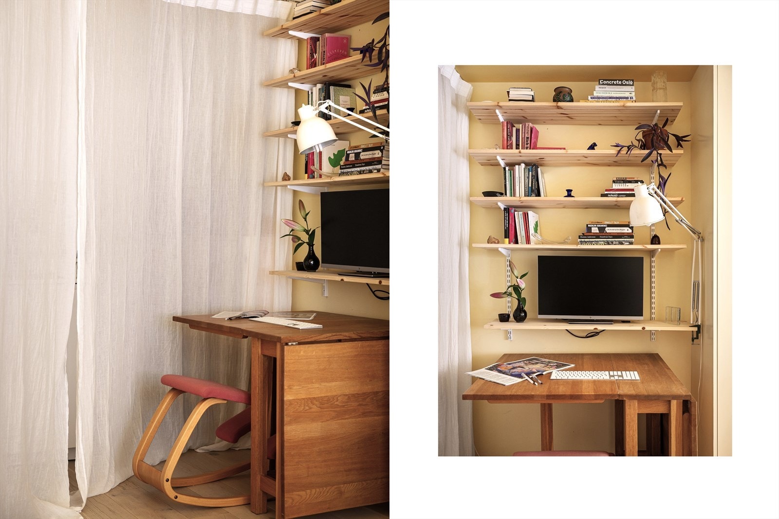 Ifm. allrommet er det også plass til et kontorhjørne. Hyllene kan medfølge dersom ny eier ønsker det. Galleribilde