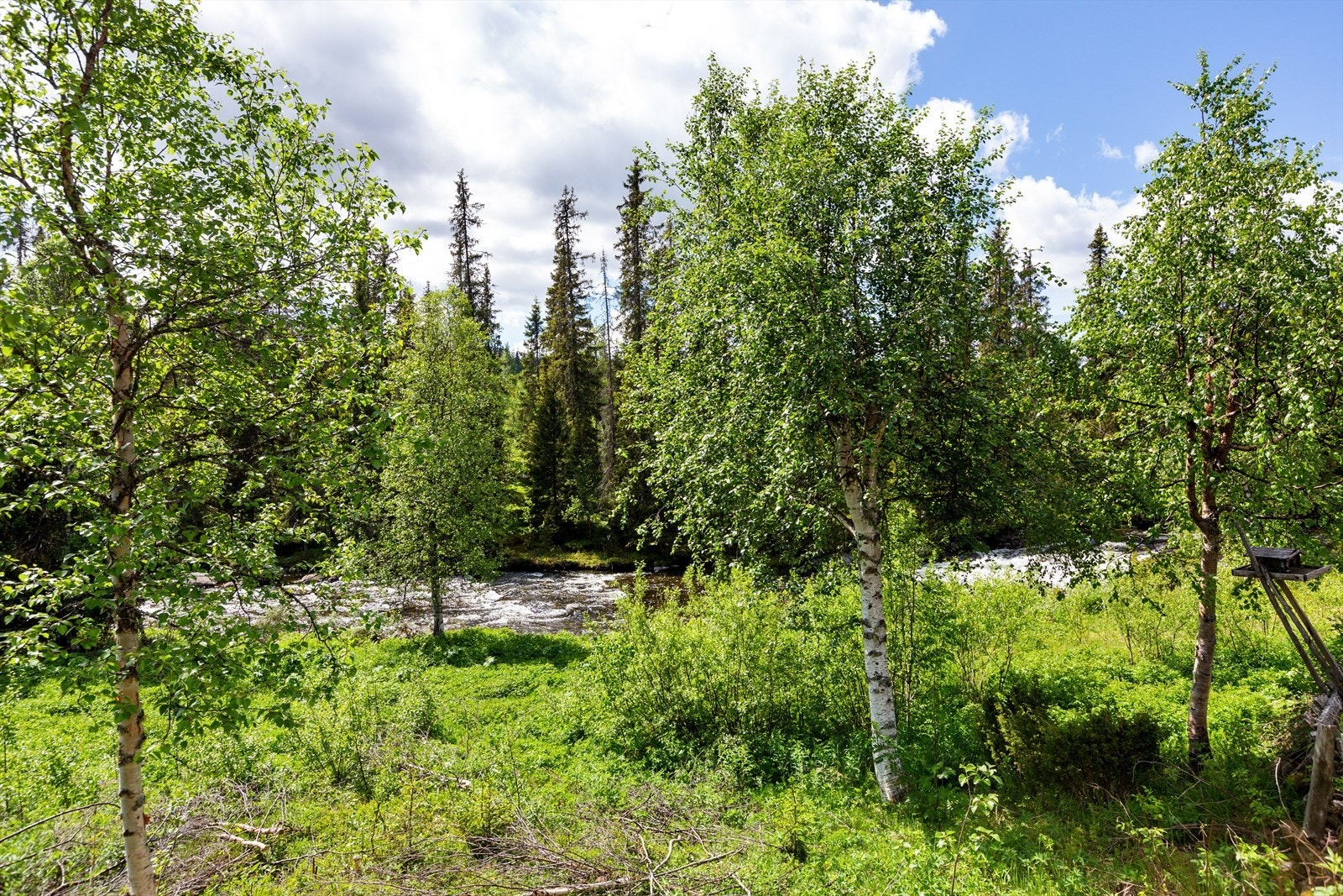 Utsikt mot elva Vasetåne, som går like nedenfor eiendommen. Galleribilde
