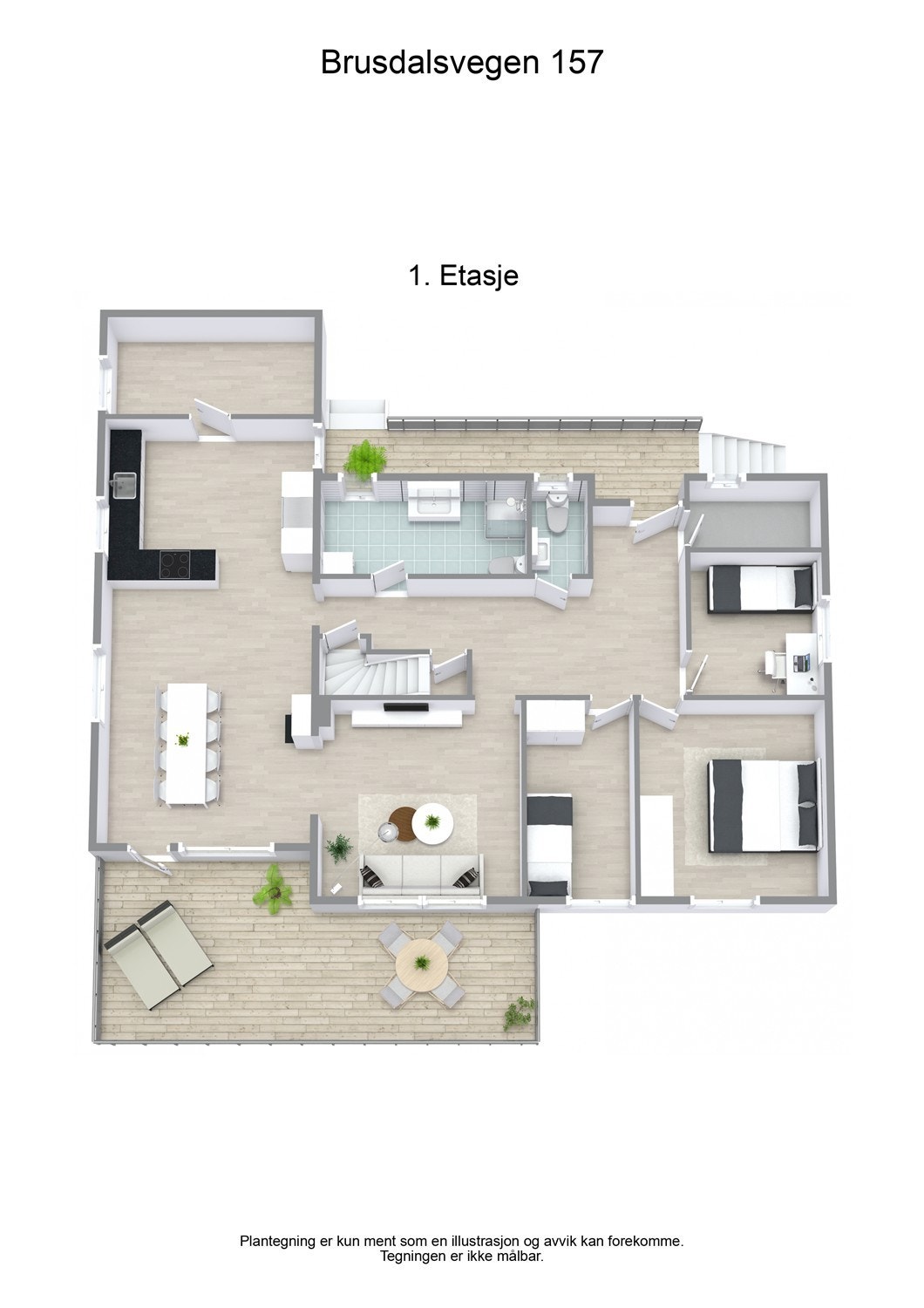 Plantegning 1. etasje 3D Galleribilde