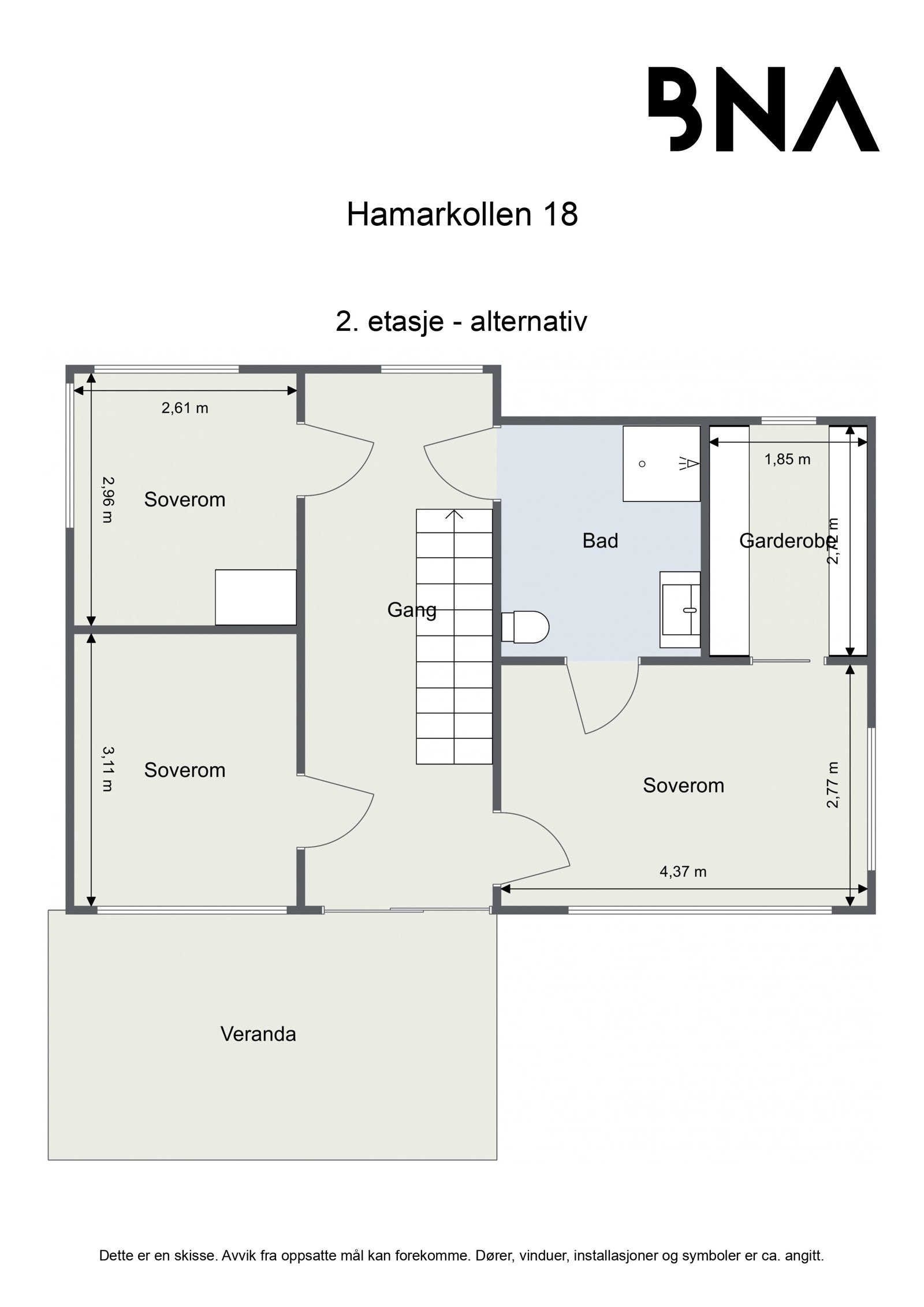 Alternativ plantegning med 3 soverom i 2. etasje Galleribilde