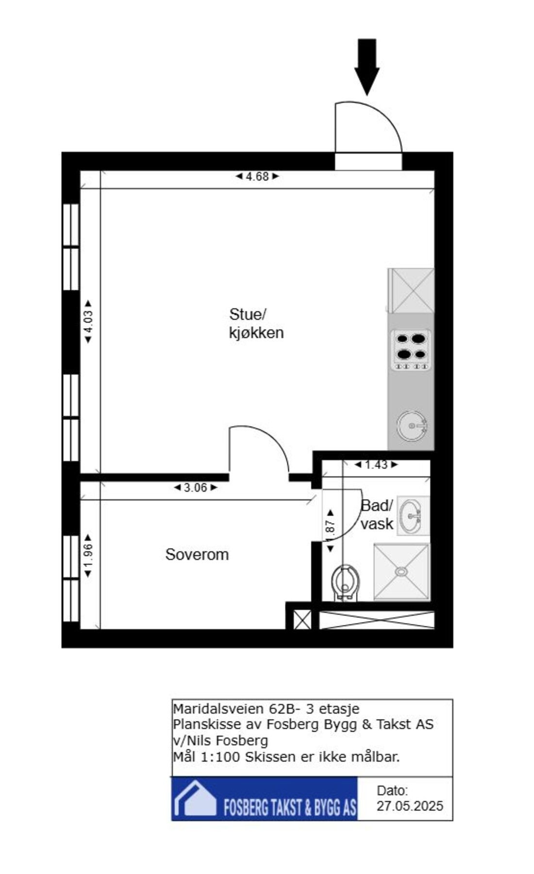 Arealeffektiv 2-roms leilighet. I tillegg følger kjellerbod på ca. 3m2. Galleribilde