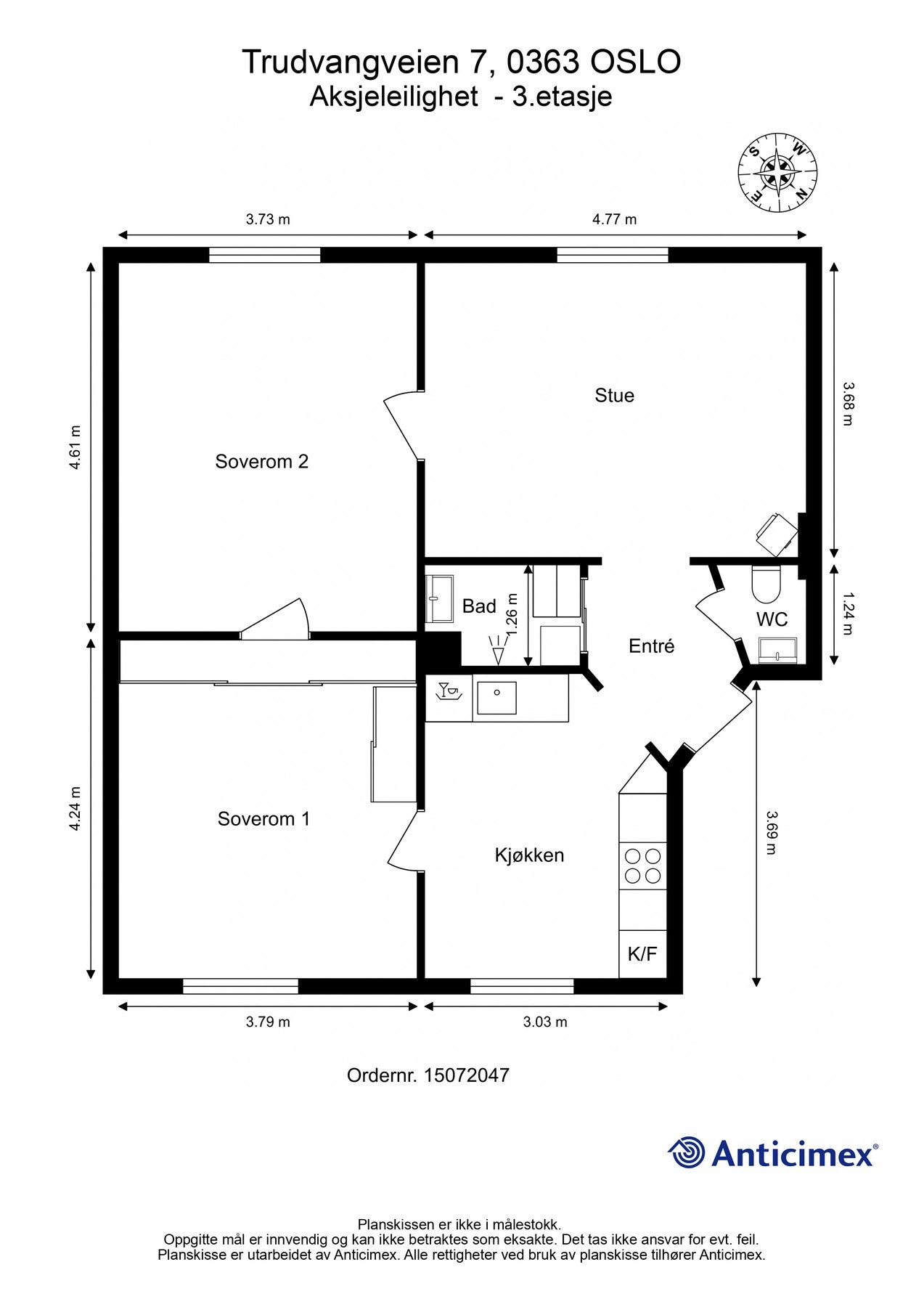 Plantegning. BRA-i: 73 kvm, BRA-e: 13 kvm. Galleribilde