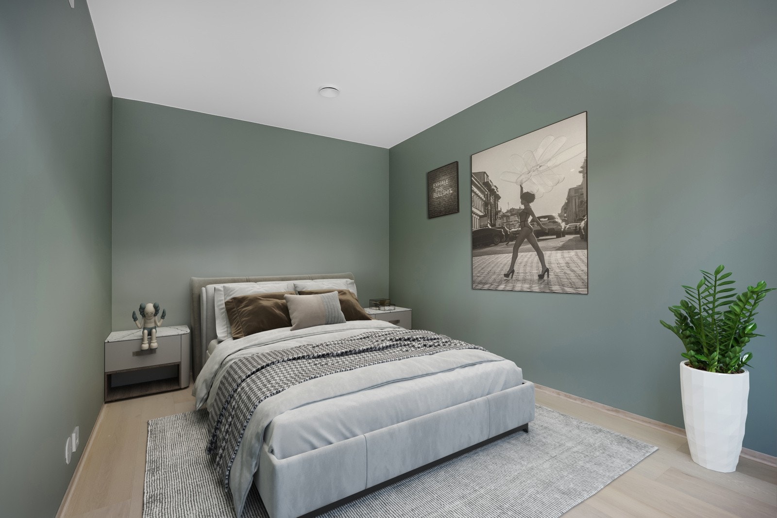 Soverommet har god plass til dobbeltseng, nattbord og klesoppbevaring. (digitalt møblert) Galleribilde