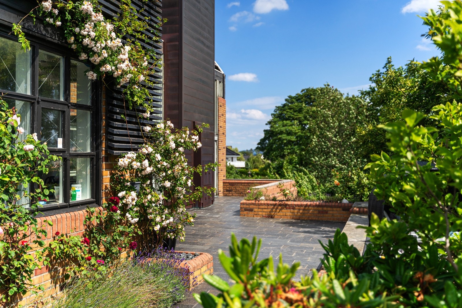 Det bugner av blomster, planter, busker, frukttrær og trær. Nydelig. Galleribilde