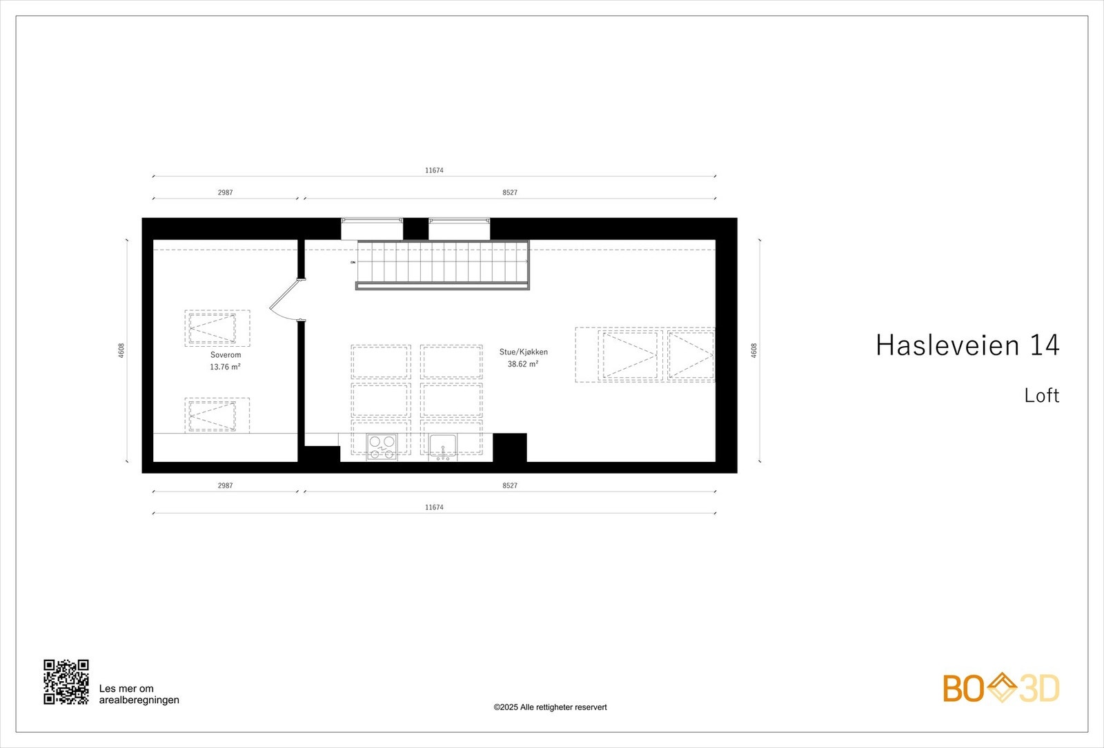 Plantegning boligens andre etasje (byggets loft). Galleribilde