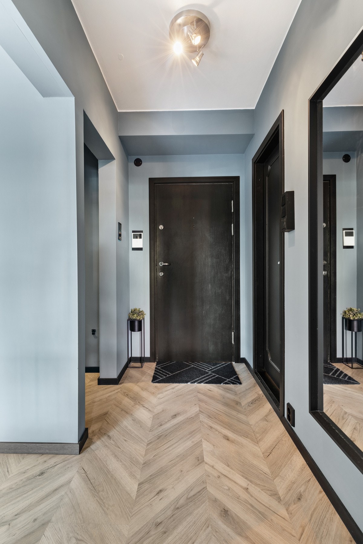 Entré med laminat på gulv og slette flater på vegger og i himling. Det er montert dørcalling Galleribilde