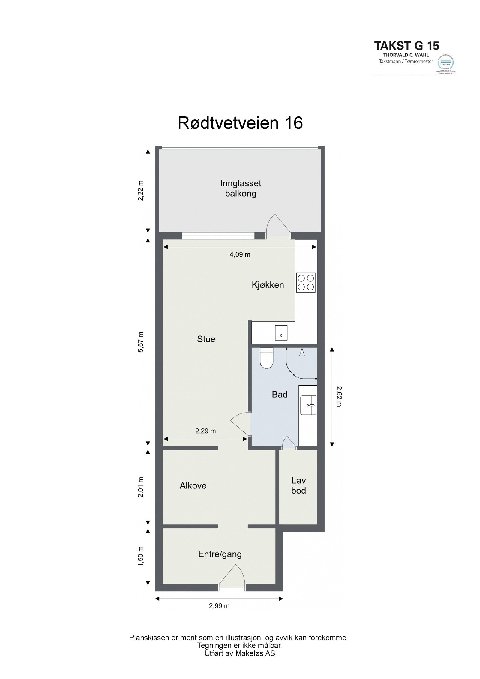 Arealeffektiv planløsning. 10 kvm innglasset balkong. Galleribilde