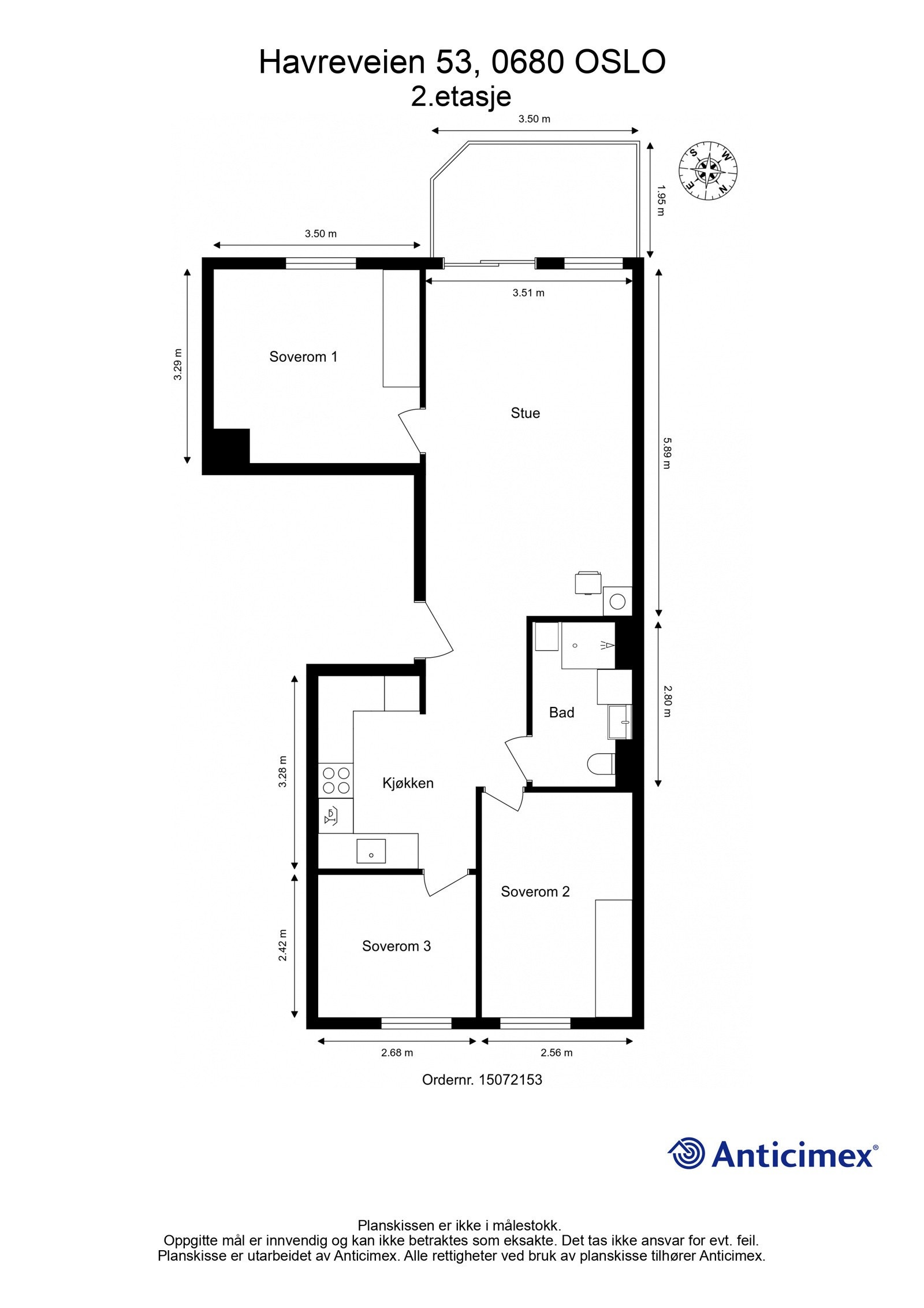 Plantegning med mål. Galleribilde