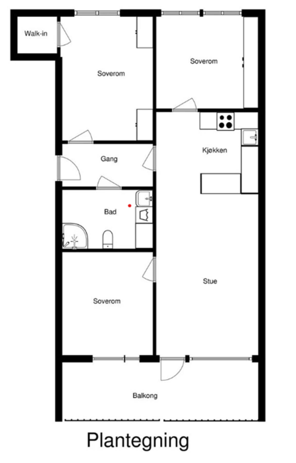 Alternativ plantegning ved ønske om et ekstra soverom. Galleribilde