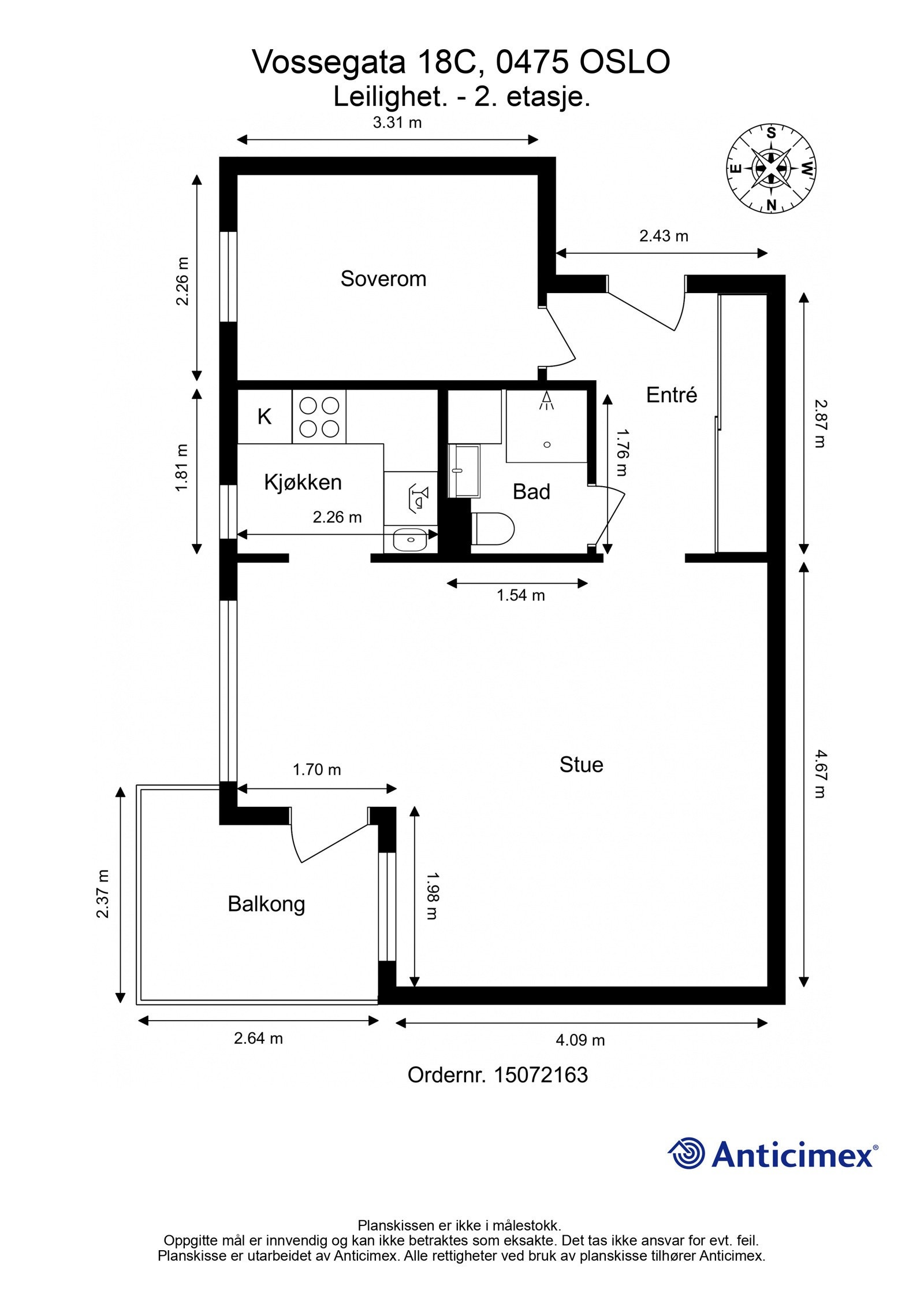 Plantegning med mål. Galleribilde