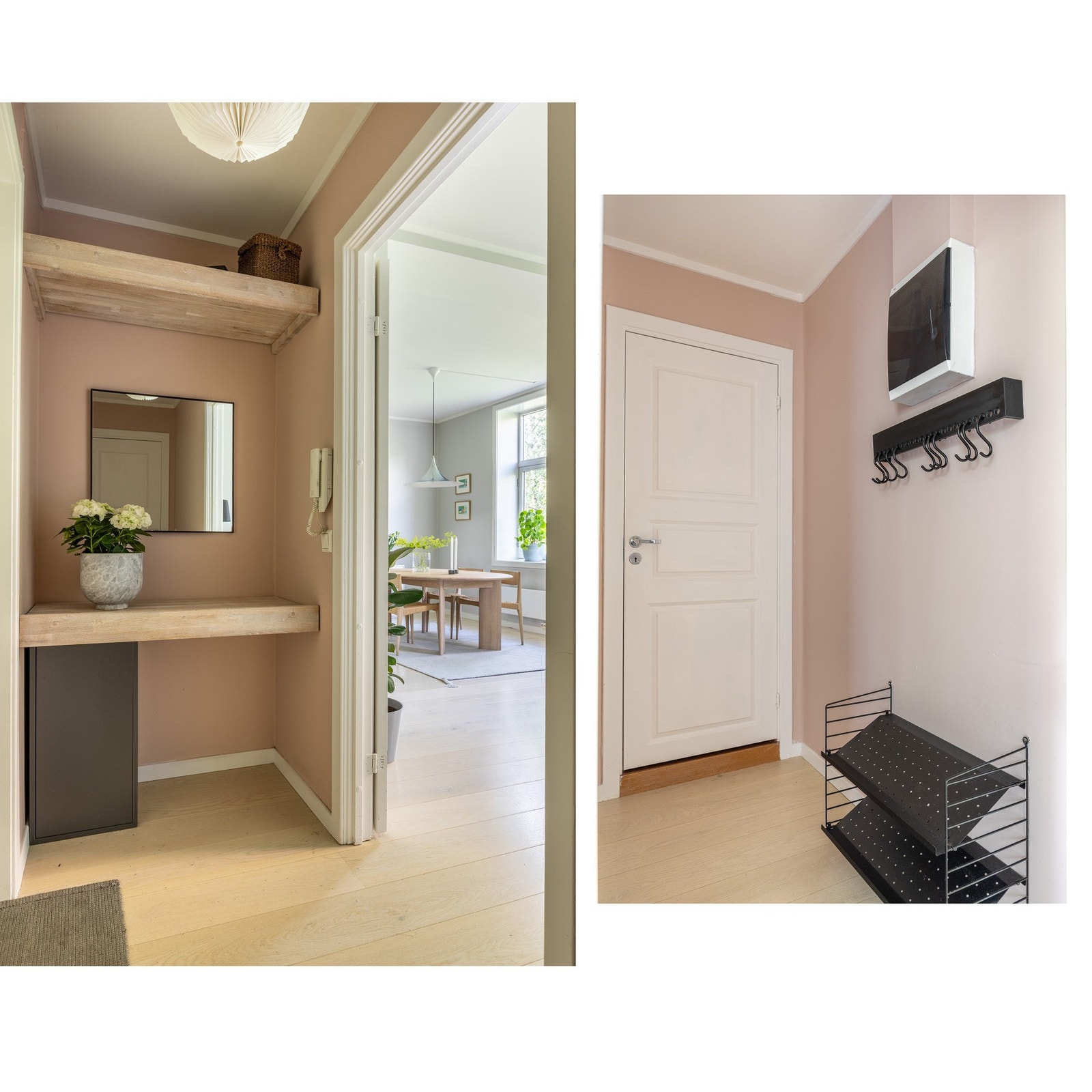 Romslig entré med god plass for oppheng av yttertøy og oppbevaring av sko. Galleribilde